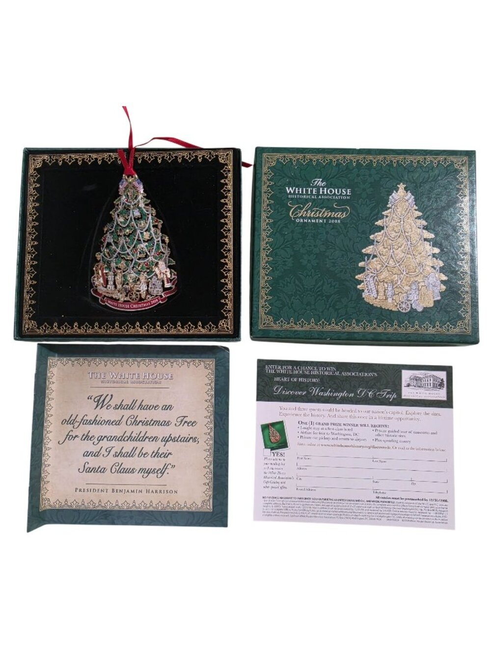 2008 White House Christmas Ornament Tree w/ Box Papers WHHA Complete